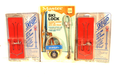 VINTAGE SKI ITEMS ~ 1 ''MASTER'' SKI LOCK & 2 ''SKI-UP'' HANGERS      NEW