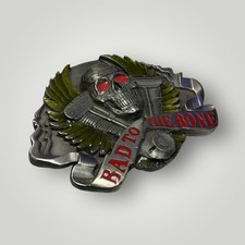 BAD TO THE BONE SKULL WINGS V-TWIN MOTORCYCLE BELT BUCKLE 1995 NEW