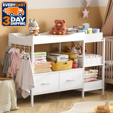 Baby Changing Table with Storage,Heavy-Duty Diaper Changing Station, White Nurse