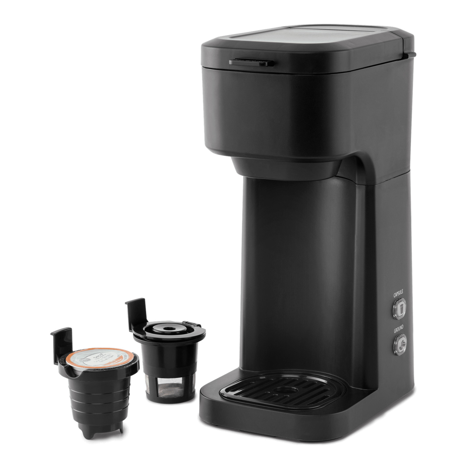 Black Matte Dual Brew Coffee Maker, Single Serve, Auto Shuto