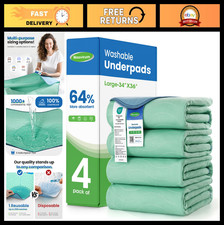 Washable Incontinence Bed Pads 34"x36" - Heavy Absorbency, Reusable Waterproof U