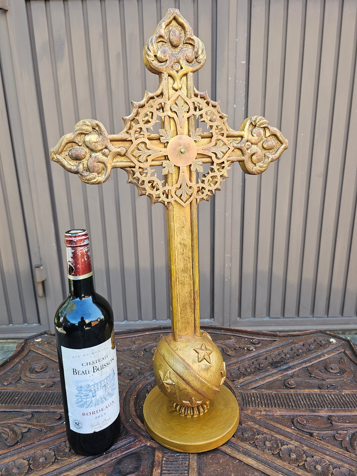 Vintage 1970 wood gold gilt Crucifix religious cross