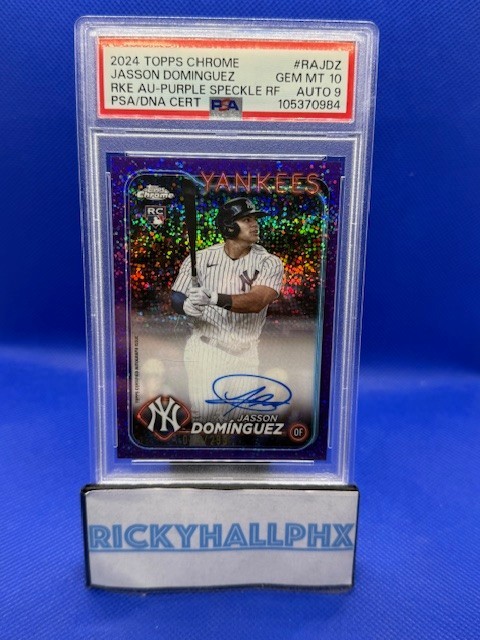 2024 Topps Chrome Jasson Dominguez #RAJDZ Purple Speckle RF /299 PSA 10 Auto