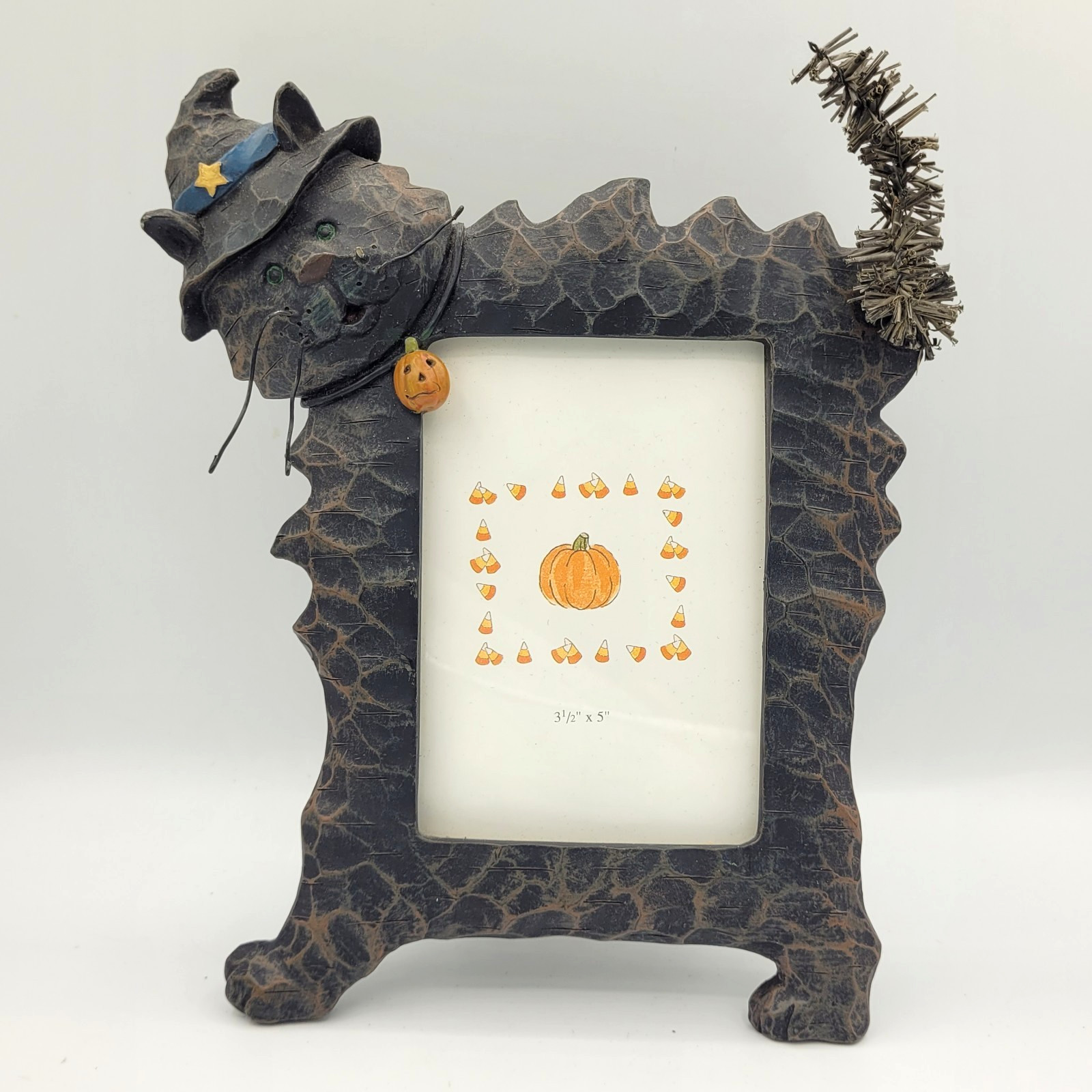 Vintage Black Cat Picture Frame Folk Art Halloween 9