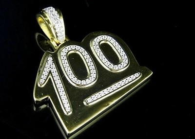 ''100'' Number Men's Pendant 1Ct Round Cut Real Moissanite 14K Yellow Gold Plated