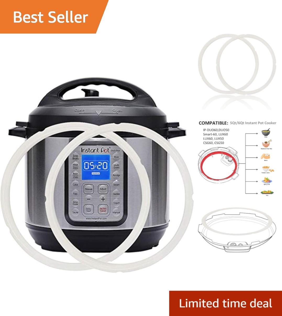 2-Pack Silicone Sealing Rings 6qt for Instant Pot - Dishwash