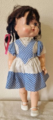 1940'S/50's RODDY 21 DOLL WITH ORIGINAL BLUE POLKA DOT DRESS & SHOES