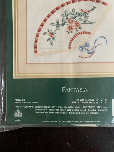 Kit de broderie Fantasia Crewel Elsa Williams neuf dans son emballage 16x12 élégant ventilateur - Photo 6/8