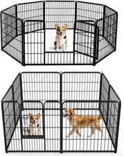 Dog Playpen Indoor Metal 32 Inch 8 Panels Foldable Pet Fence W/ Door Outdoor