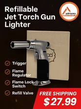 🔥 Zico (ORIGINAL) Ergo Grip Refillable Jet Torch Gun Lighter – Black