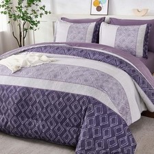 Boho Comforter Set,7 Piece Bed in a Bag Size Breathable Summer Queen Purple