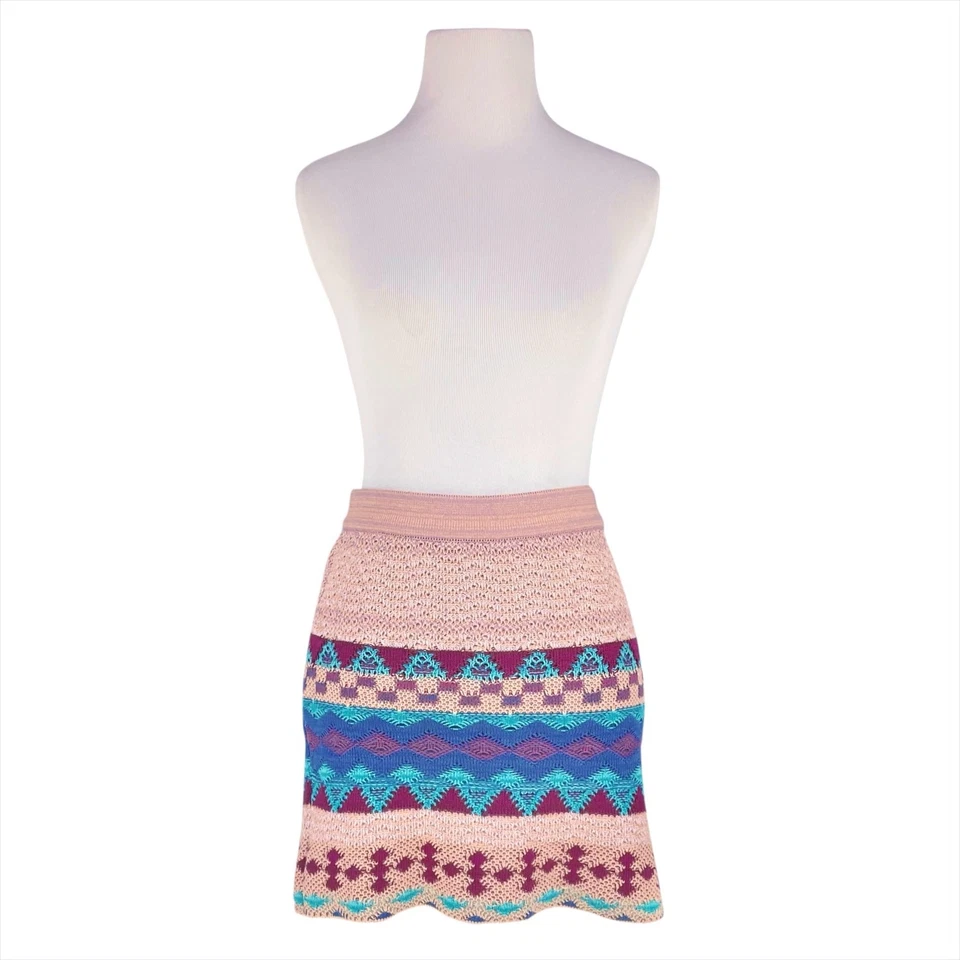 GODDIS NUEVO CON ETIQUETAS Kana Sunny Isles Boho Tejido Mini Falda Talla M/L Rosa Azul Teal Foto 4 de 4