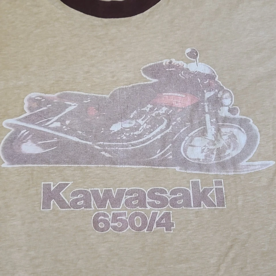Camiseta de hombre vintage Kawasaki KZ 650 KZ650 650/4 timbre delgada rara marrón años 70 Foto 4 de 4