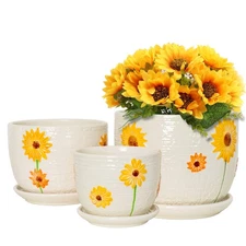 Ton Sin Plant Pots,Set of 3 Ceramic Sunflower Flower Pots for Indoor Plants,4...
