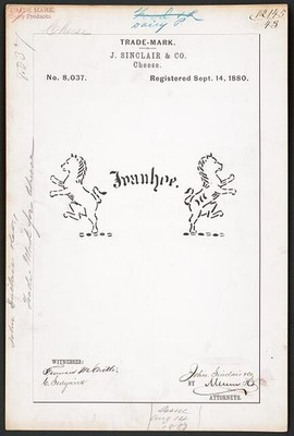 Photo:1880 J Sinclair Co Ivanhoe Cheese Trademark Registration Horses