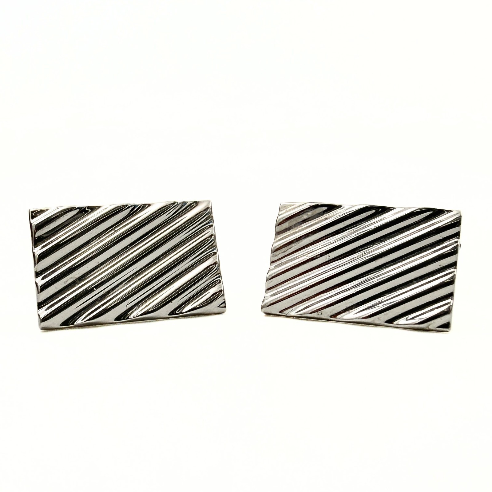 Swank Designer Signed MCM Rectangular Diagonal Ri… - image 3