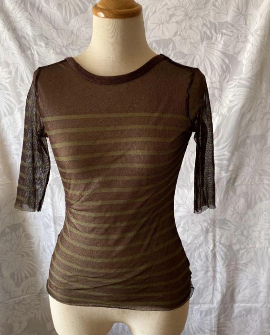 JEAN PAUL GAULTIER CLASSIQUE Border Power net T-shirt 40 Brown