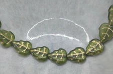 25 Czech Glass Leaf Beads Olivene W/ Gold Inlay 10x12mm