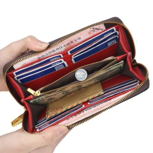 Women's Leather Wallet Clutch Phone Card Holder Zip Purse Large Capacity Handbag - Picture 3 of 18
