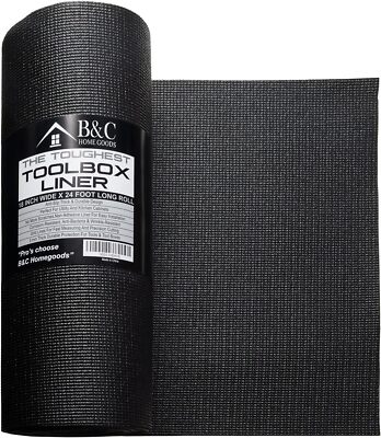 B&C Home Goods Non-Slip Tool Box & Drawer Liner, Adjustable, 18'' x 24 ft - Black