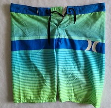 Hurley Boys 20/30 Green Blue Stripe Swim Surf Board Shorts