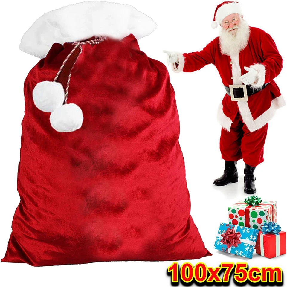 Giant Santa Sack Red Velvet Christmas Xmas Present Gift Bag XXL 100x75cm Luxury