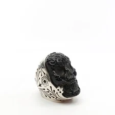 King Baby Studio Carve Jet Baroque Skull Statement Ring Silver .925 Size 10.5