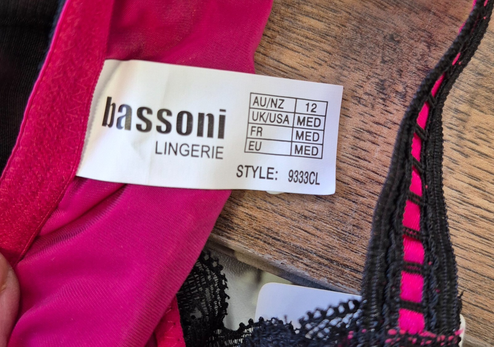 Bassoni Chemise Medium/12 Black/Pink NWT image 4