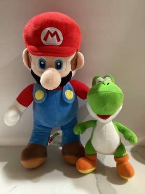 Super Mario Bros Lot x2: MARIO Plush 12  and YOSHI Plush 9 
