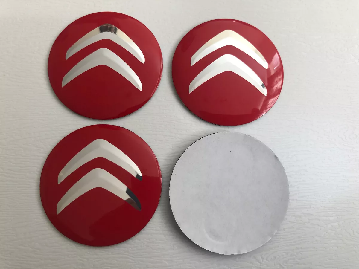 4x Sticker Citroen Wheel Centre Cap Hub 3D Logo 56mm Red Silver Stickers