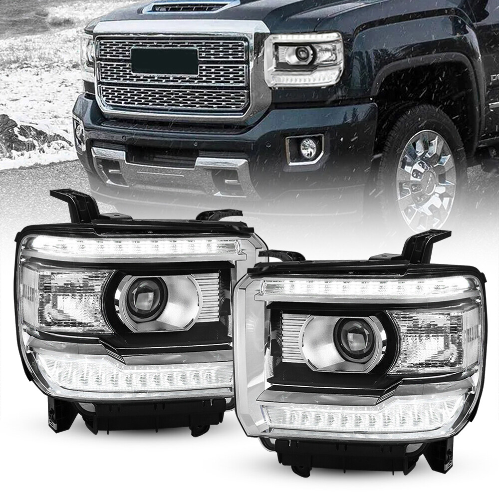For 2014-2018 GMC Sierra 1500 2500 3500 Head Lights Lamp Clear LED DRL Projector