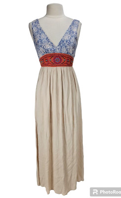 Flying Tomato Womens Maxi Embroidered Dress Size S Petti Sleeveless V-Neck 314P
