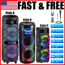 Dual 8" Woofers Portable Bluetooth Party Speaker Heavy Bass Sound W/ Mic Remote