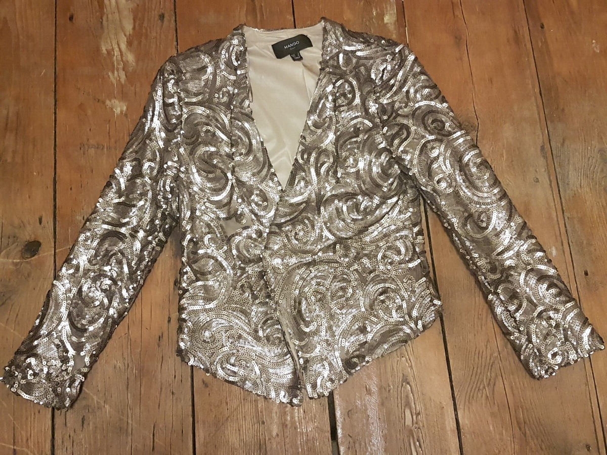 STUNNING MANGO Suit Sequin Bolero Crop Jacket Antique Gold Bronze