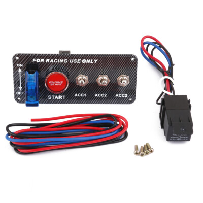 RacingCar 12V Engine Start Push Button Blau LED Toggle Ignition Switch Panel