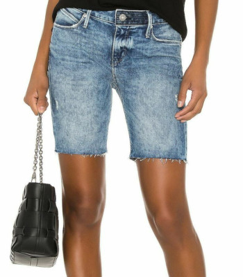 NWT RTA Toure Blue Riva Cotton Denim Mid Rise Cut Off Biker Jean Shorts 25 US 0
