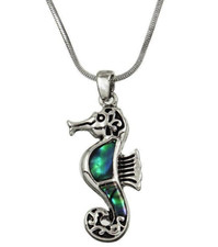 Abalone Seahorse Pendant Necklace 18" Chain Gift Boxed Fast Shipping