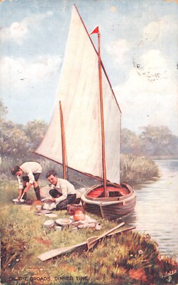 STECK ALTE POSTKARTE AUF DEN BROADS ABENDESSENSZEIT GEBRAUCHT UNGEBRAUCHT GD PLUS SEHR GUT