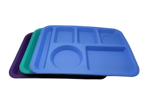 Tucker Housewares Divided Plates Lunch Trays Plastic Multi Color Set of 3