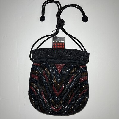 Beaded Bucket Bag Purse Hobo Multi Color Beads Chevron Coroner Brand NWT