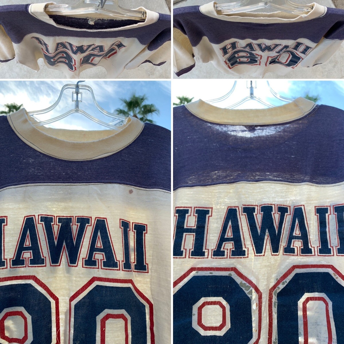Vintage Hawaii 80 Football Jersey T Shirt Distressed Thrashed Worn