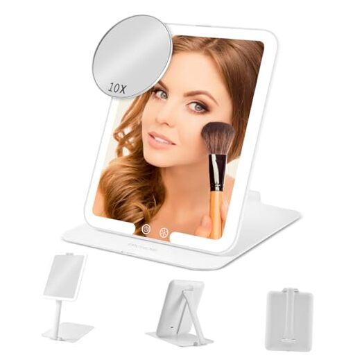 LED Travel Mirror with 10X Magnification & Rechargeable Light
