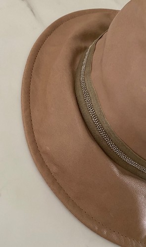 NWT Brunello Cucinelli Girl Leather Bucket Hat Brown Size 6 - Picture 3 of 7