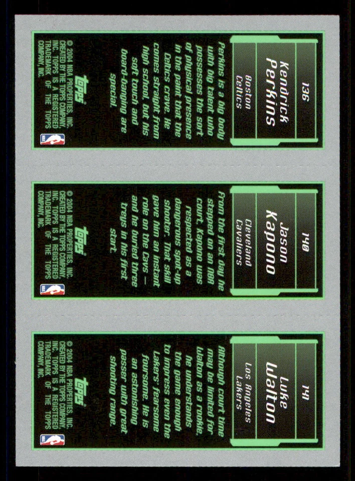 2003-04 Topps Rookie Matrix #WKP Walton 141 /Kapono 140 /Kendrick Perkins 136 RC - Image 2 of 2