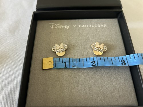 Disney X Baublebar Minnie Mouse Earrings Gold Rhinestone Ears Marble Colored Bow - Picture 3 of 8