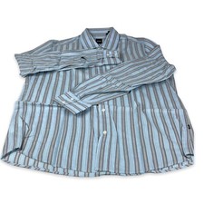 Hugo Boss Button Long Sleeve Shirt Blue Gray Stripes Cotton Men Size Large