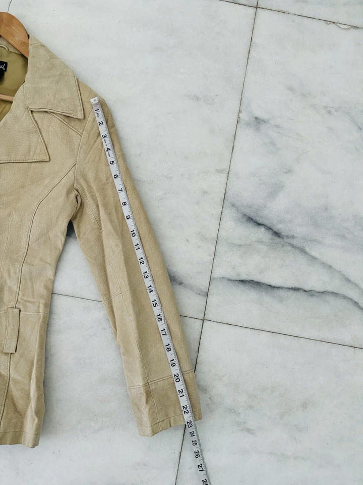 Chaqueta de Colección Años 90 Y2K Sello Húmedo Gamuza Cuero Beige Forrado Para Mujer S Western Hippie Foto 4 de 4