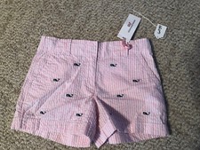Vineyard Vines Girls Seersucker Shorts 8 Striped Pink White Blue Whales New 6039