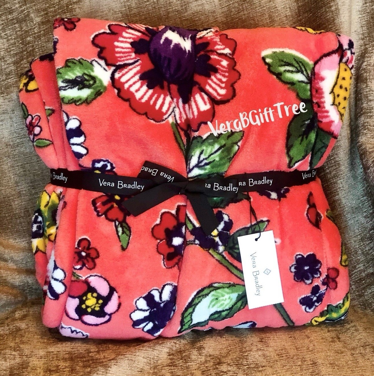Vera Bradley Cozy PLUSH Throw Blanket CORAL FLORAL Pink Multicolor RARE NWT  New