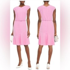 Oscar De La Renta Fluted belted wool-blend crepe dress Size:8 $2680